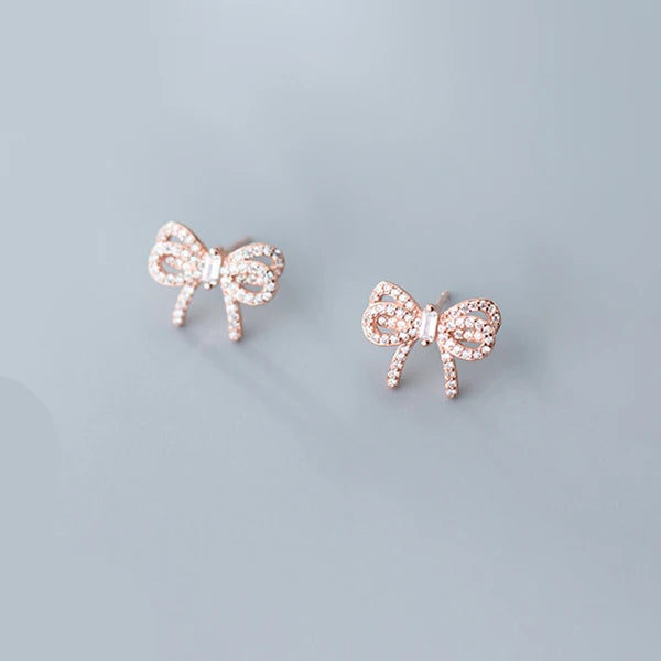 MODIAN Radiant Clear CZ Cute Bowknot Luxury Stud Earring for Women 925 Sterling Silver Wedding Engagement Ear Pin Fine Jewelry