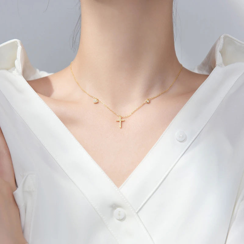 Collar Modian de plata de ley 925 con colgante de estrella, cruz y corazón para mujer, cadena de eslabones dorada, estilo coreano, joyería fina.