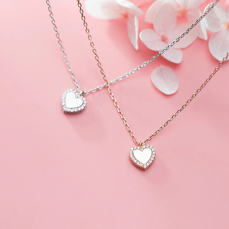 Modian Shiny Zircon Romantic Hearts Pendant Necklace for Women 925 Sterling Silver Link Chain Necklace Engagement Fine Jewelry