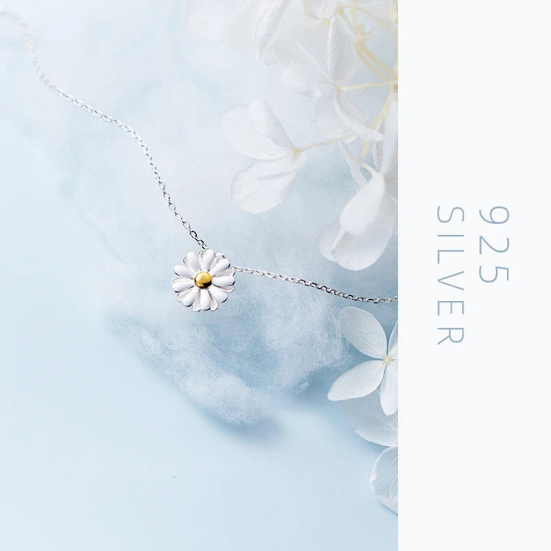 Modian 2021 New Brand Sun Daisy Flower Charm Necklaces Pendant Fashion Chain 925 Sterling Silver Jewelry For Women Present Gift