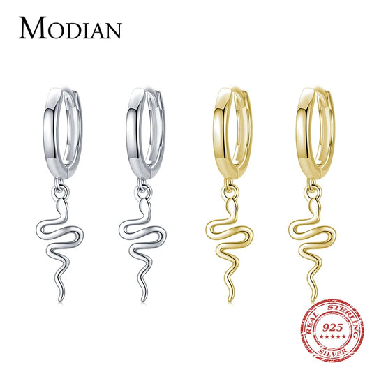 Pendientes de aro Modian de plata de ley 925 con diseño de serpiente, elegantes y sencillos, para mujeres y niñas, color dorado, joyería hipoalergénica.