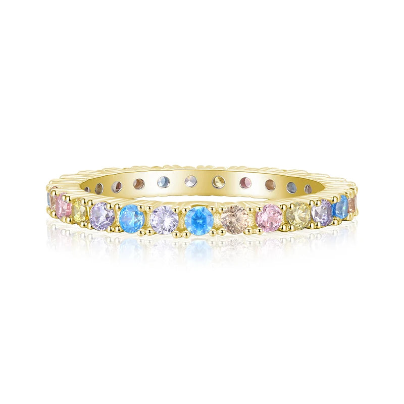 Anillo Modian de plata de ley 925 auténtica con cristales de color arcoíris y caramelo, clásico y exquisito, para mujer, joyería de compromiso y boda.