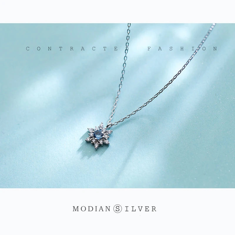 Modian Hot Sale Luminous CZ Snowflake Sterling Silver 925 Pendant Necklace for Women Link Chain Fashion Wedding Original Jewelry