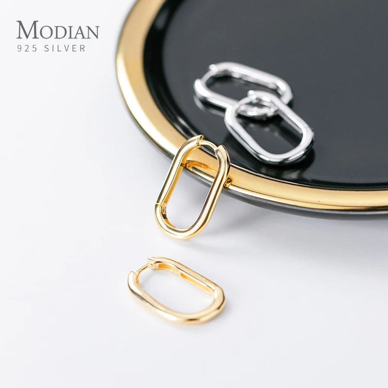Modian Simple Letter O Shape Earring Geometric Oval 925 Sterling Silver Hoop Earring for Women Fashion Fine Jewelry Accessories