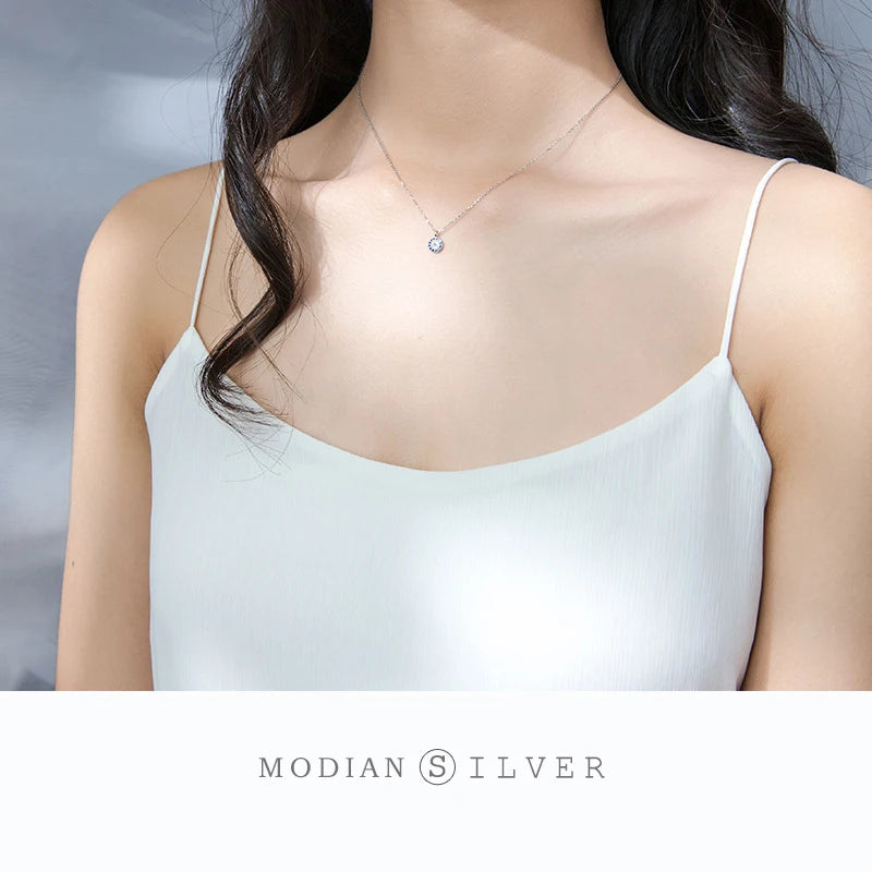 Colgante Modian con ojos de cristal azul, collar clásico de plata de ley 925 color dorado para mujer, joyería fina de plata S925