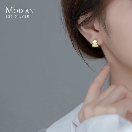 Pendientes de aro Modian de plata de ley 925 auténtica, de lujo, irregulares, redondos y circulares, para mujer, color dorado, joyería fina.
