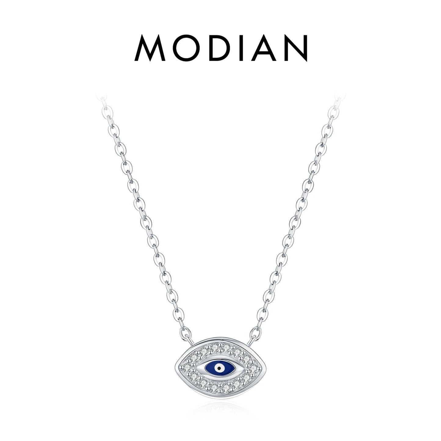 MODIAN 925 Sterling Silver Charming Blue Eyes Sparkling CZ Heart Palm Paper Clips Pendant Necklaces For Women Fine Jewelry