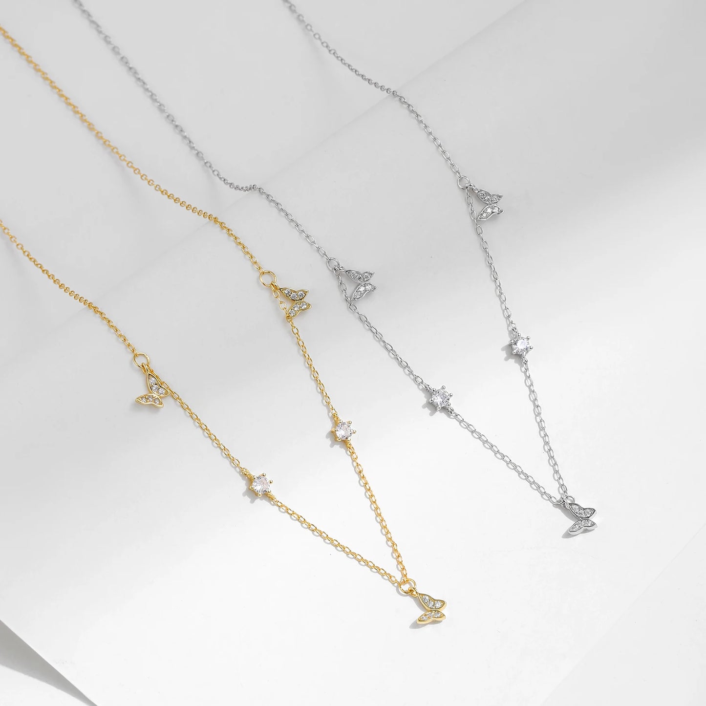 MODIAN Flying Butterfly CZ Necklace 925 Sterling Silver Simple Link Chain Charms White Gold Plated Necklaces For Women Jewelry
