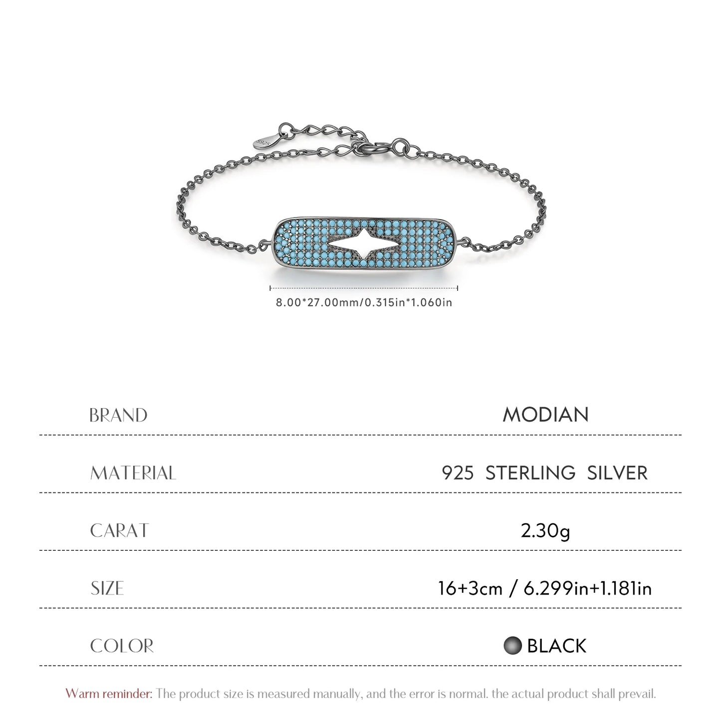 MODIAN Original Hollow Starlight Bracelet 925 Sterling Silver Turquoise Black Punk Link Chain Bracelet For Women Fine Jewelry