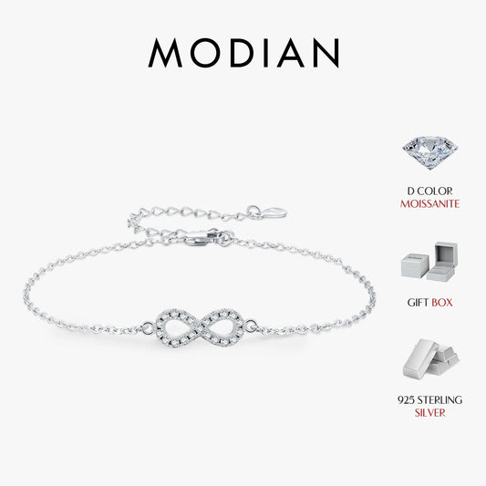 Pulsera MODIAN de moissanita color D con diamantes creados en laboratorio, plata de ley 925, romántica, exquisita, amor infinito, joyería para mujer
