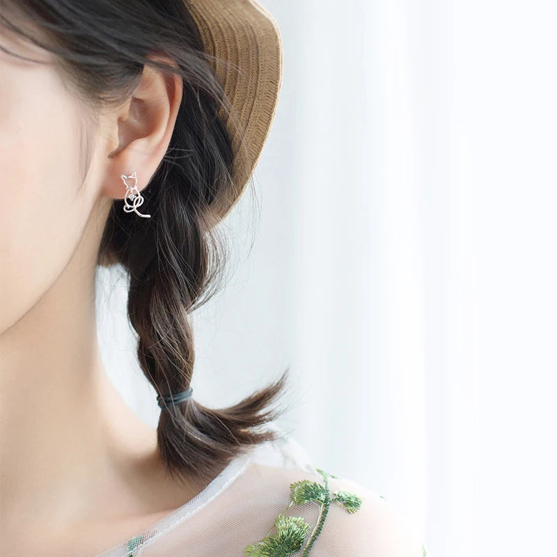 Pendientes Modian Charm Classic con circonitas transparentes, diseño de animales y gatos, joyería romántica de plata de ley 925 para mujer, para Navidad.