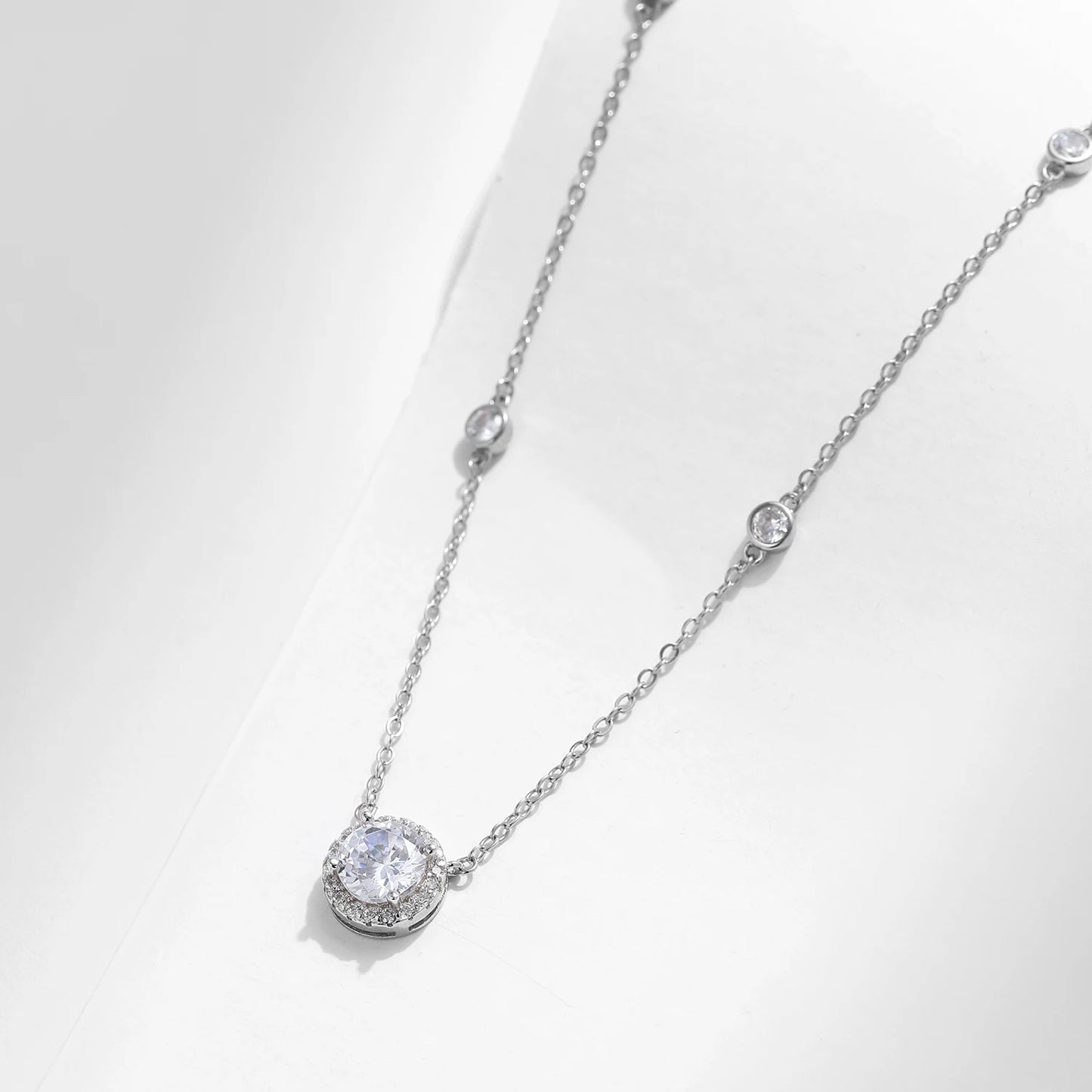 MODIAN 925 Sterling Silver Luxury Round Clear AAAAA Zircon Pendant Necklace For Women Wedding Engagement Bridal Fine Jewelry