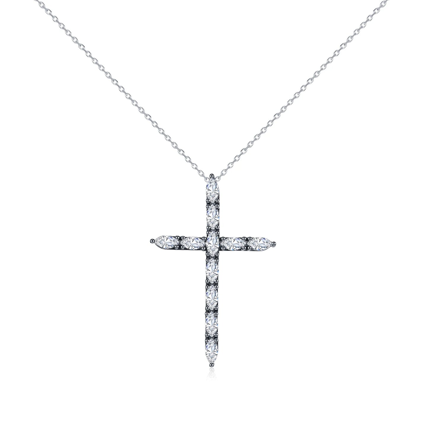MODIAN 925 Sterling Silver Marquise Cut Zirconia Necklace Retro Black Cross Big Pendant Necklace For Women Fine Jewelry Gift