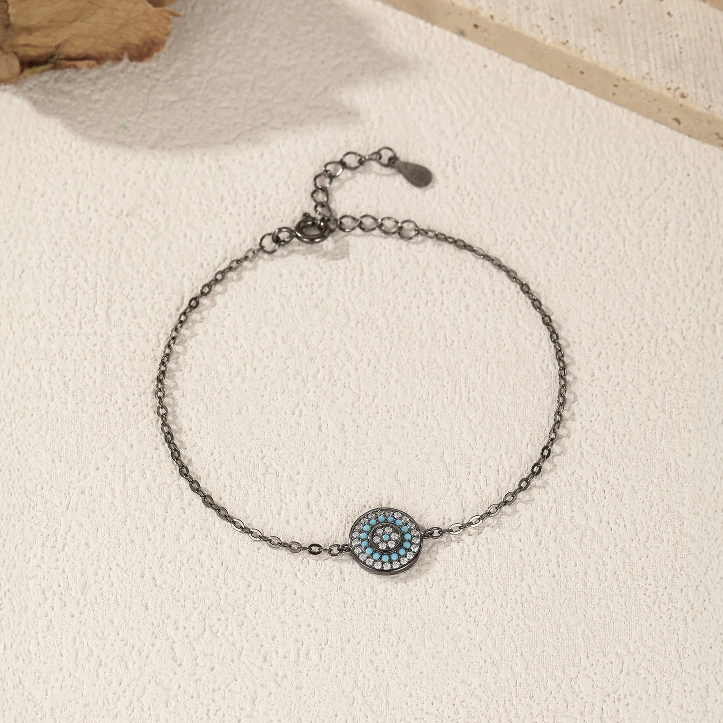 MODIAN Round Turquoise Black Golden Eyes Bracelet 925 Sterling Silver Punk Link Chain Bracelet For Women Hip Pop Fine Jewelry