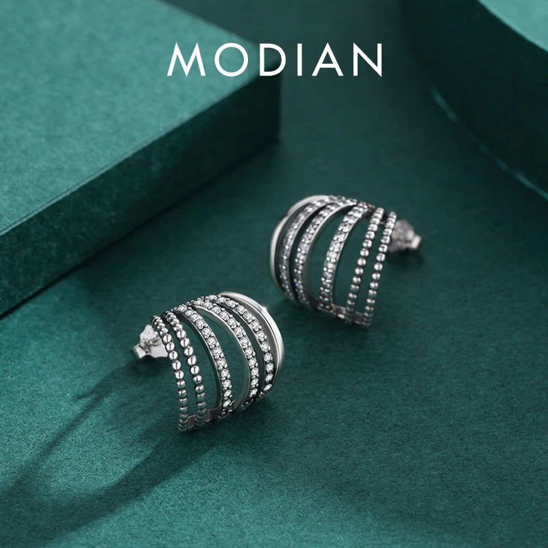 Pendientes MODIAN de plata de ley 925 con diseño geométrico delicado para mujer, con circonitas brillantes, joyería fina para regalo de boda.