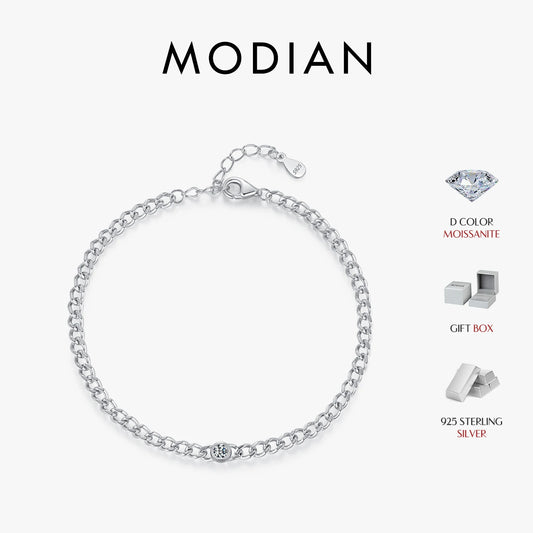 Pulseras de moissanita redondas MODIAN D Color VVS1 Cearl, pulsera de cadena de eslabones gourmet de plata de ley 925, joyería para mujer