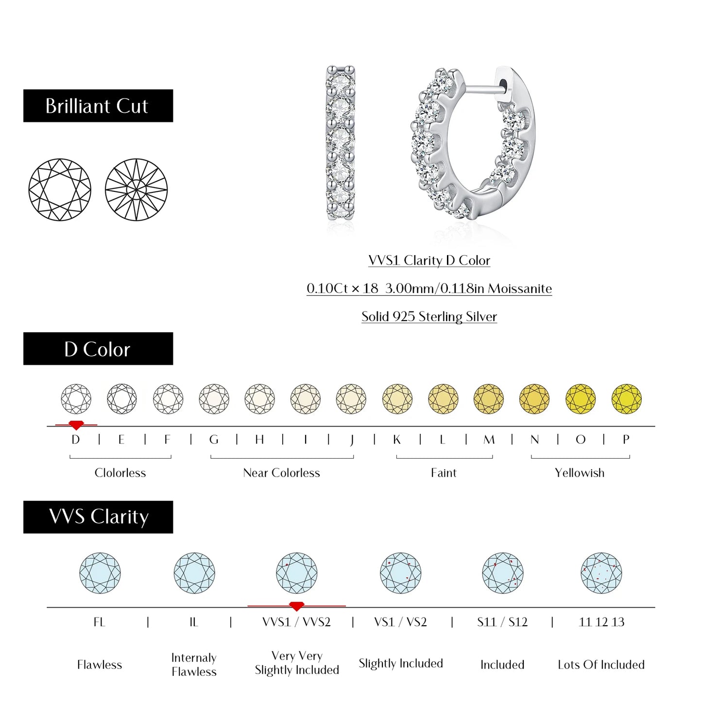 MODIAN D Color Round Moissanite Ear Buckle 925 Sterling Silver Classic Simple Hoop Earrings For Women Party Fine Jewelry Gifts