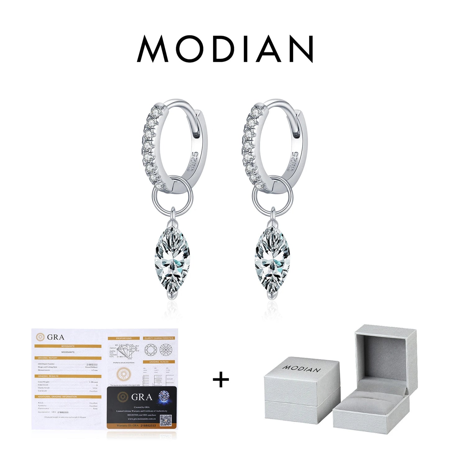 MODIAN 0.5Ct D Color Rhombic Moissanite Ear Buckles 925 Sterling Silver Luxury Shiny Hoop Earrings for Women Wedding Jewelry