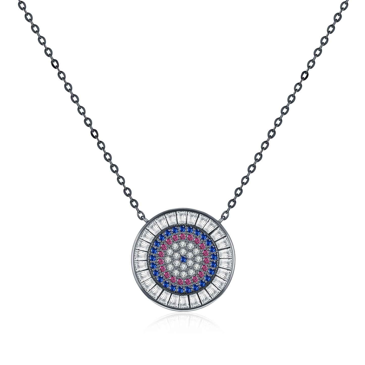 MODIAN 925 Sterling Silver Colorful Round CZ Pendant Necklace Black Color Stackable Link Chain Necklaces For Women Fine Jewelry