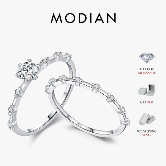 Anillo de boda de moissanita color D de MODIAN, plata de ley 925, anillo de eternidad con diamantes de laboratorio, apilable, exquisita joyería para mujer, regalo