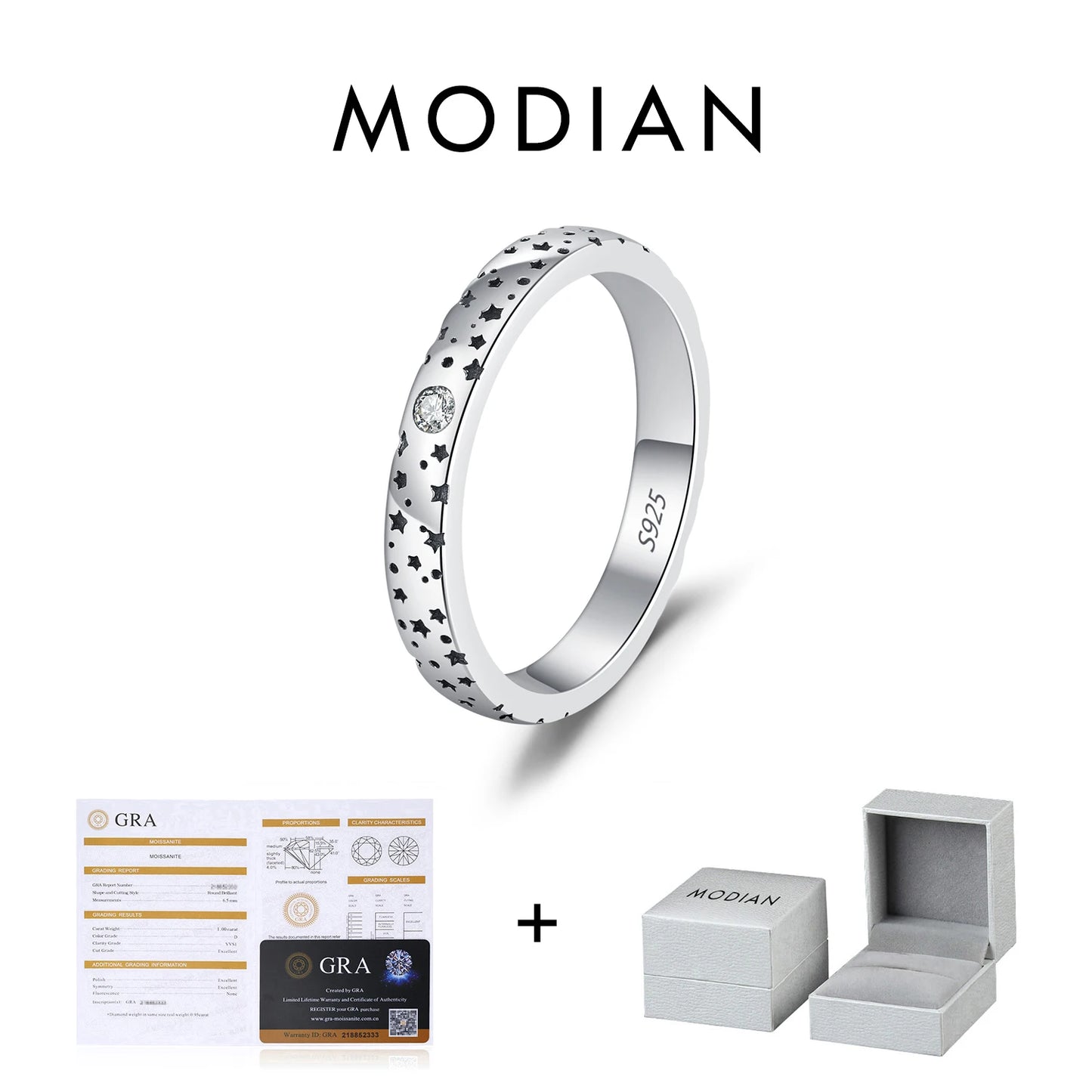 MODIAN D Color Moissanite Sparkle Couple Ring 925 Sterling Silver Charming Stars Ring For Women and Men Anniversary Fine Jewelry