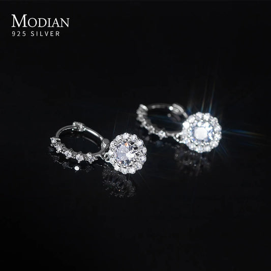 Pendientes colgantes de lujo Moidan con circonitas redondas brillantes, de plata de ley 925, con dijes colgantes para mujer, joyería de boda.