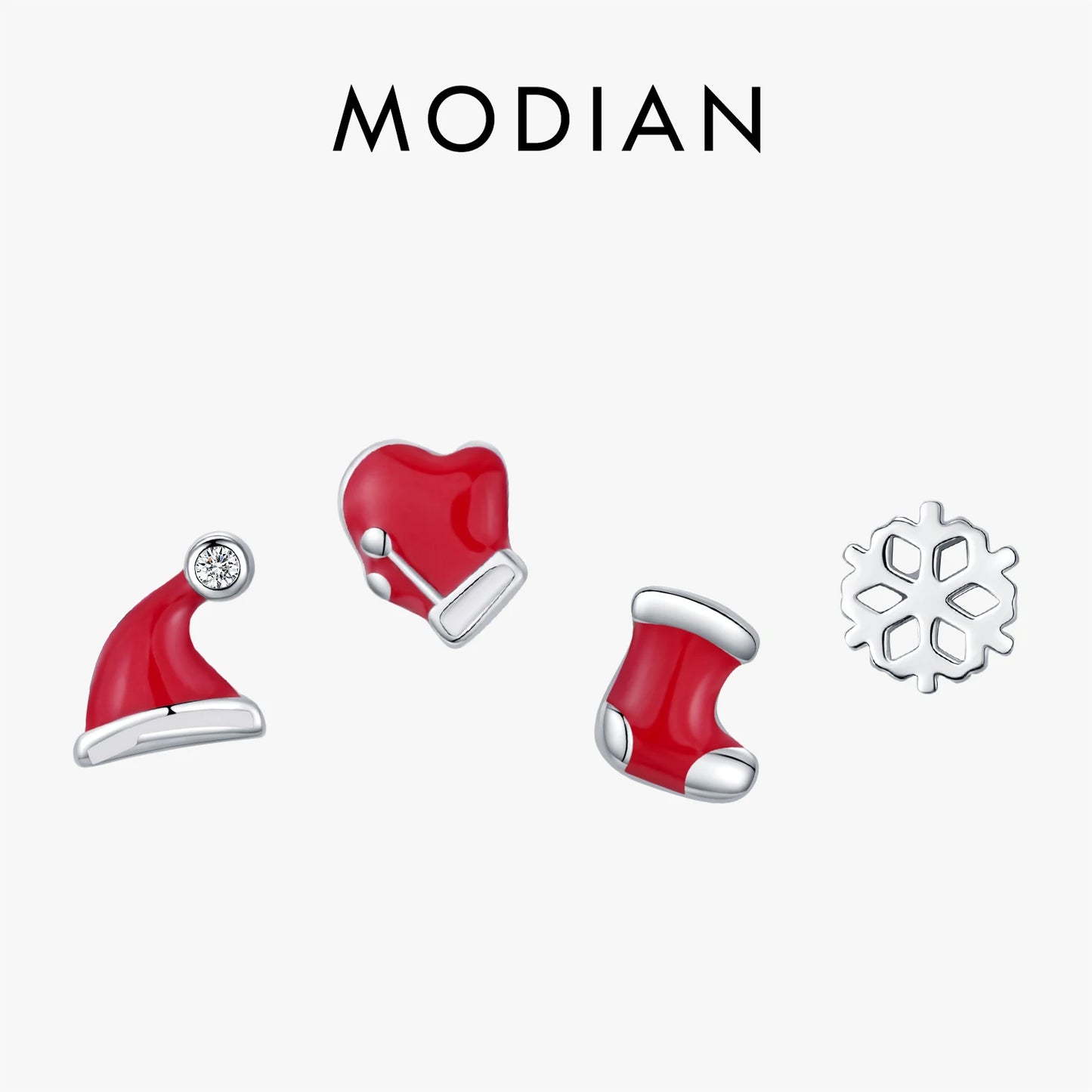MODIAN 4PCS 925 Sterling Silver Cute Tiny Hat Glove Shoe Snowflake Earrings Set For Women Fine Jewelry Christmas Gifts