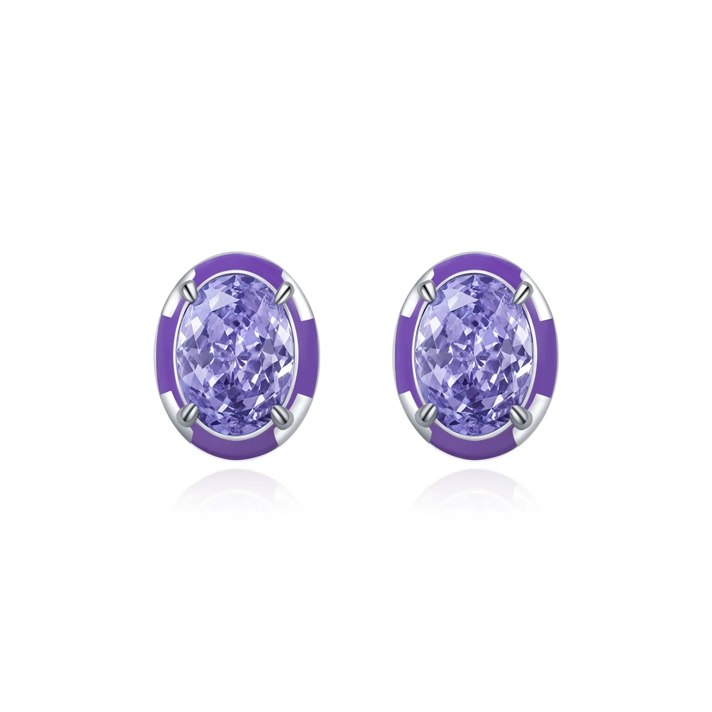 MODIAN Real 925 Sterling Silver Oval Lavender Purple Enamel Crushed Ice Cut CZ Stud Earrings For Women Delicate Fine Jewelry