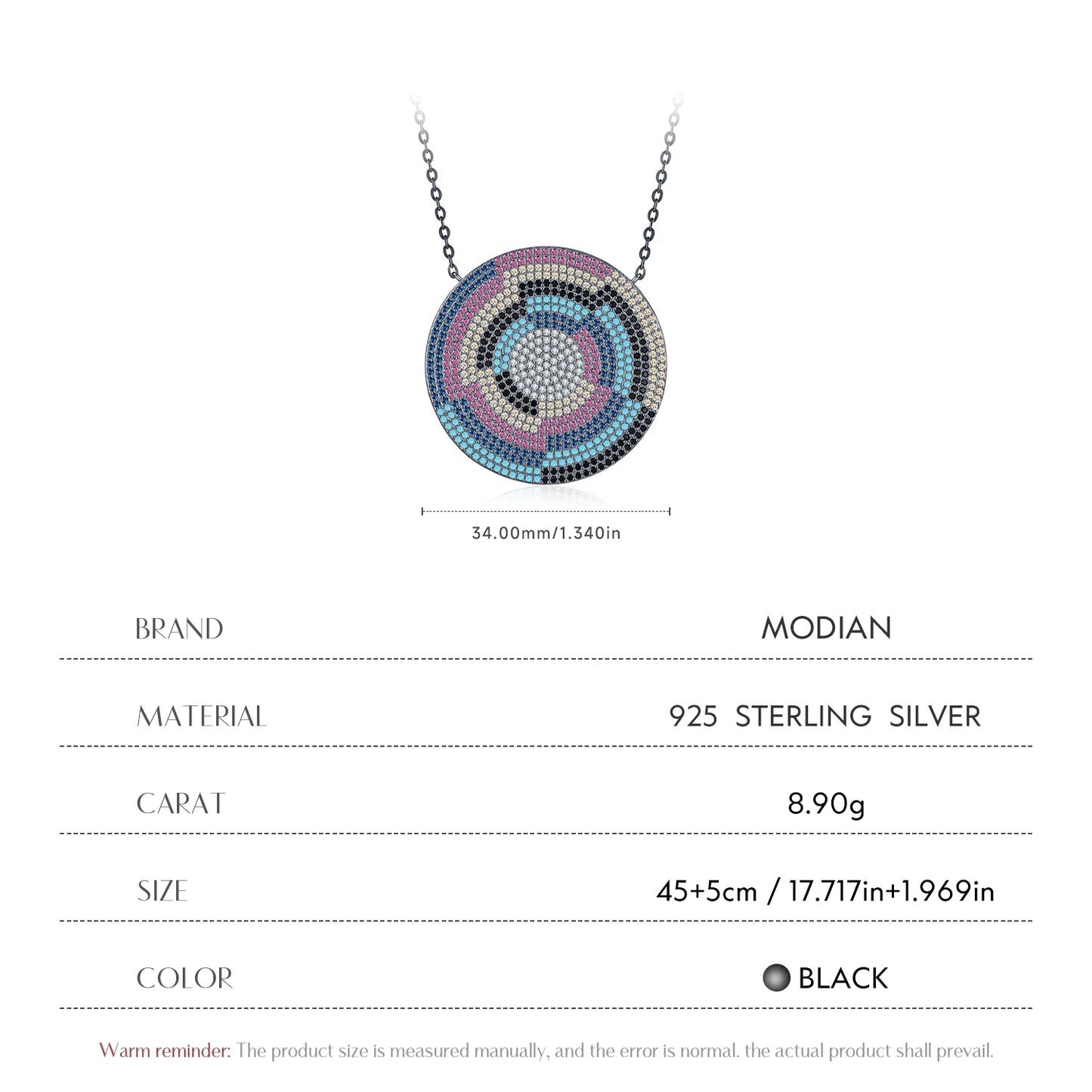 MODIAN 925 Sterling Silver Mosaic Style Colorful Zirconia Big Pendant Necklace Fashion Stackable Jewelry For Women Gifts