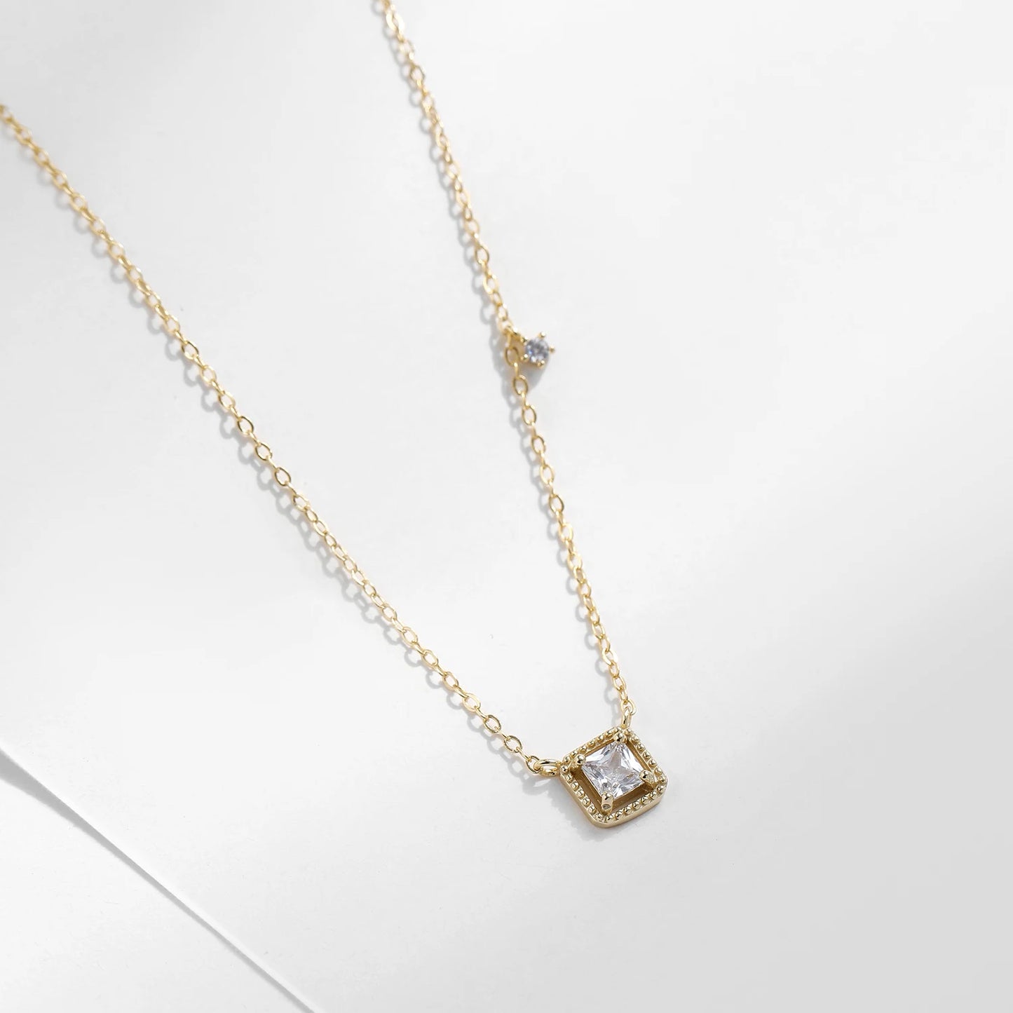 MODIAN 925 Sterling Silver Simple High Quality Square Zirconia Necklace Pendant Trendy Gold Color Link Chain For Women Jewelry