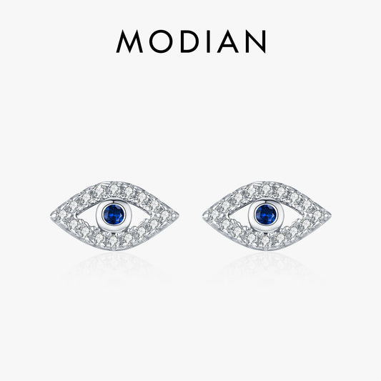 MODIAN 925 Sterling Silver Sparkle Zircon Ear Studs Delicate Blue Eyes Small Stud Earrings For Women Fine Jewelry
