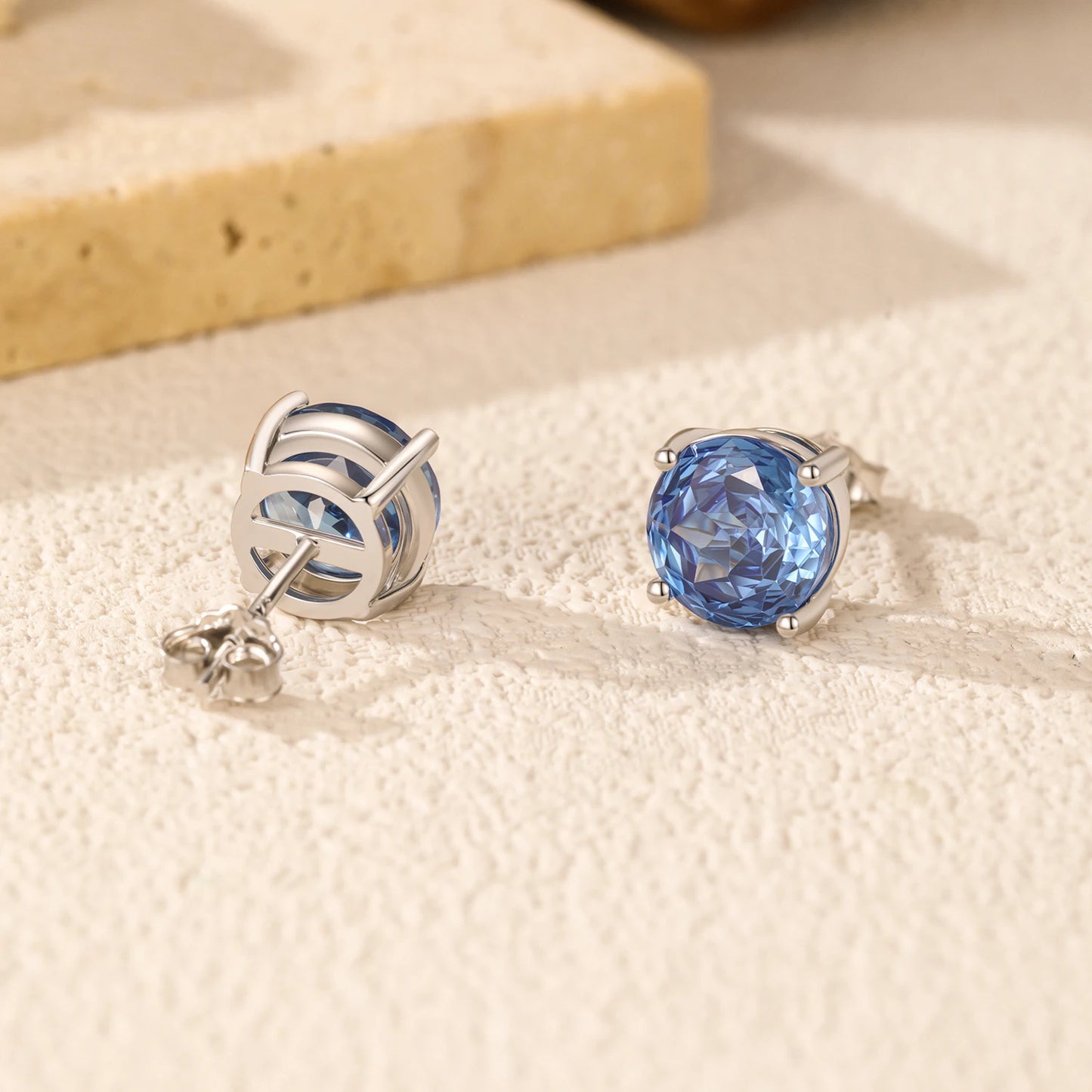 MODIAN 925 Sterling Silver High-end Elegant Royal Blue Rose Cut Round Zircon Stud Earrings For Women Wedding Fine Jewelry