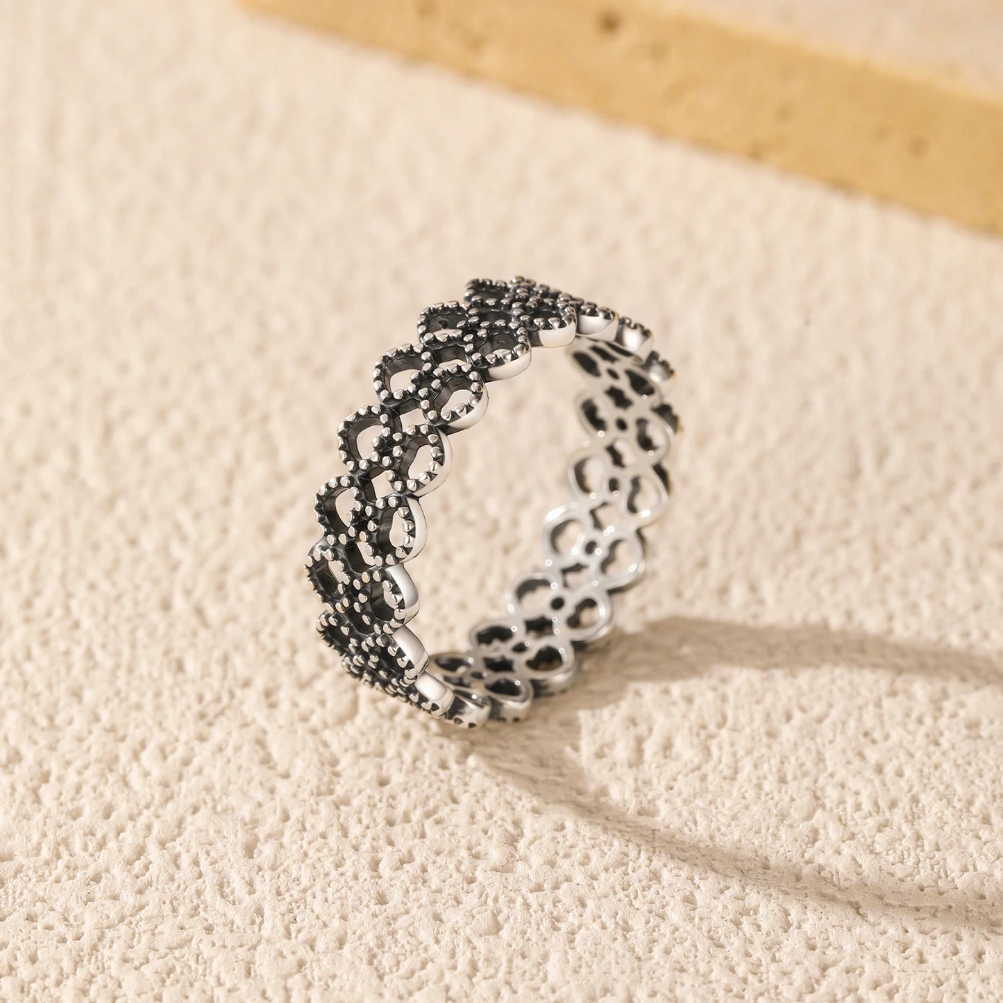 MODIAN 925 Sterling Silver Retro Exquisite Hollow Heart Lace Patten Finger Rings For Women Fine Jewelry Accessories
