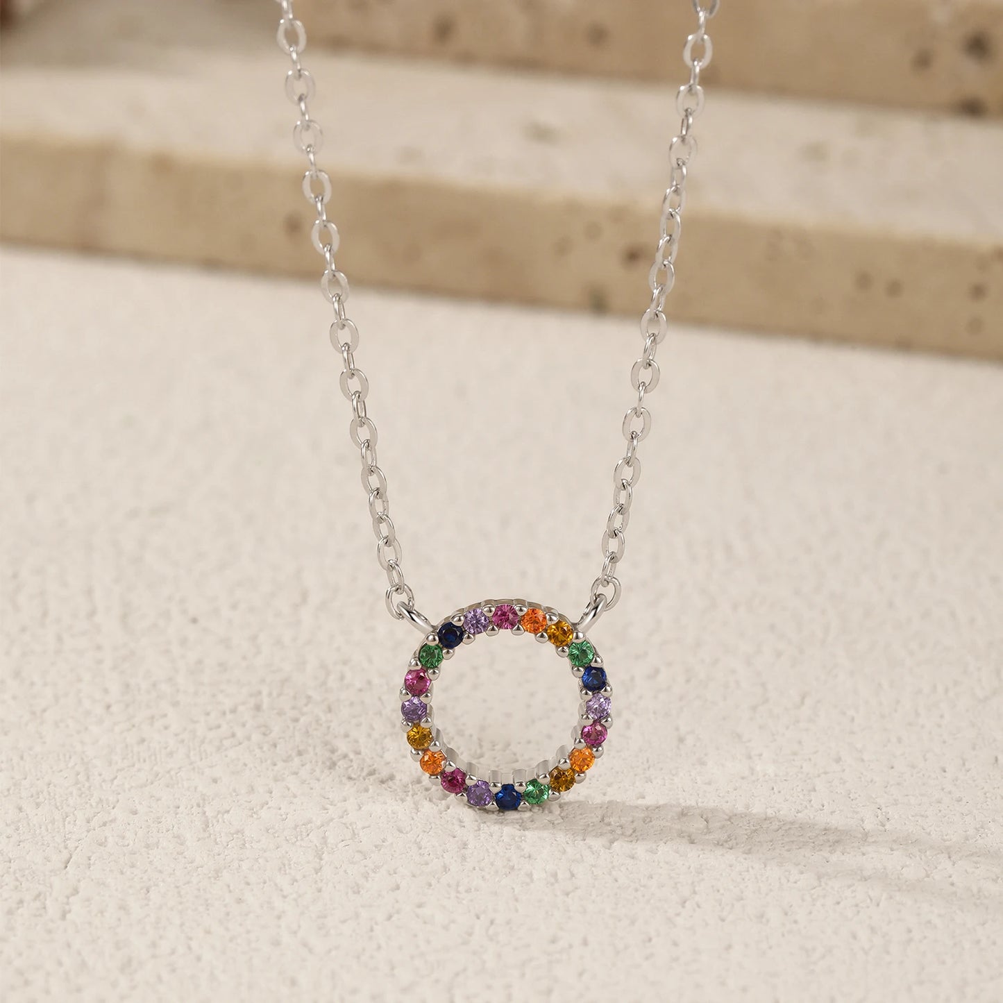 MODIAN 925 Sterling Silver Daily Wear Link Chain Necklace Colorful CZ Circle Simple Pendant Necklaces For Women Fine Jewelry