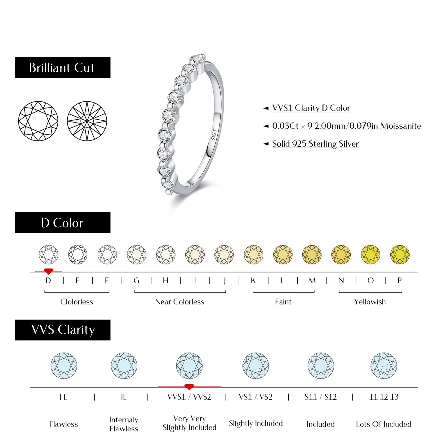 MODIAN D Color Moissanite Round Ring 925 Sterling Silver Sparkling Stacking Slim Band Rings For Women Wedding Fine Jewelry Gifts