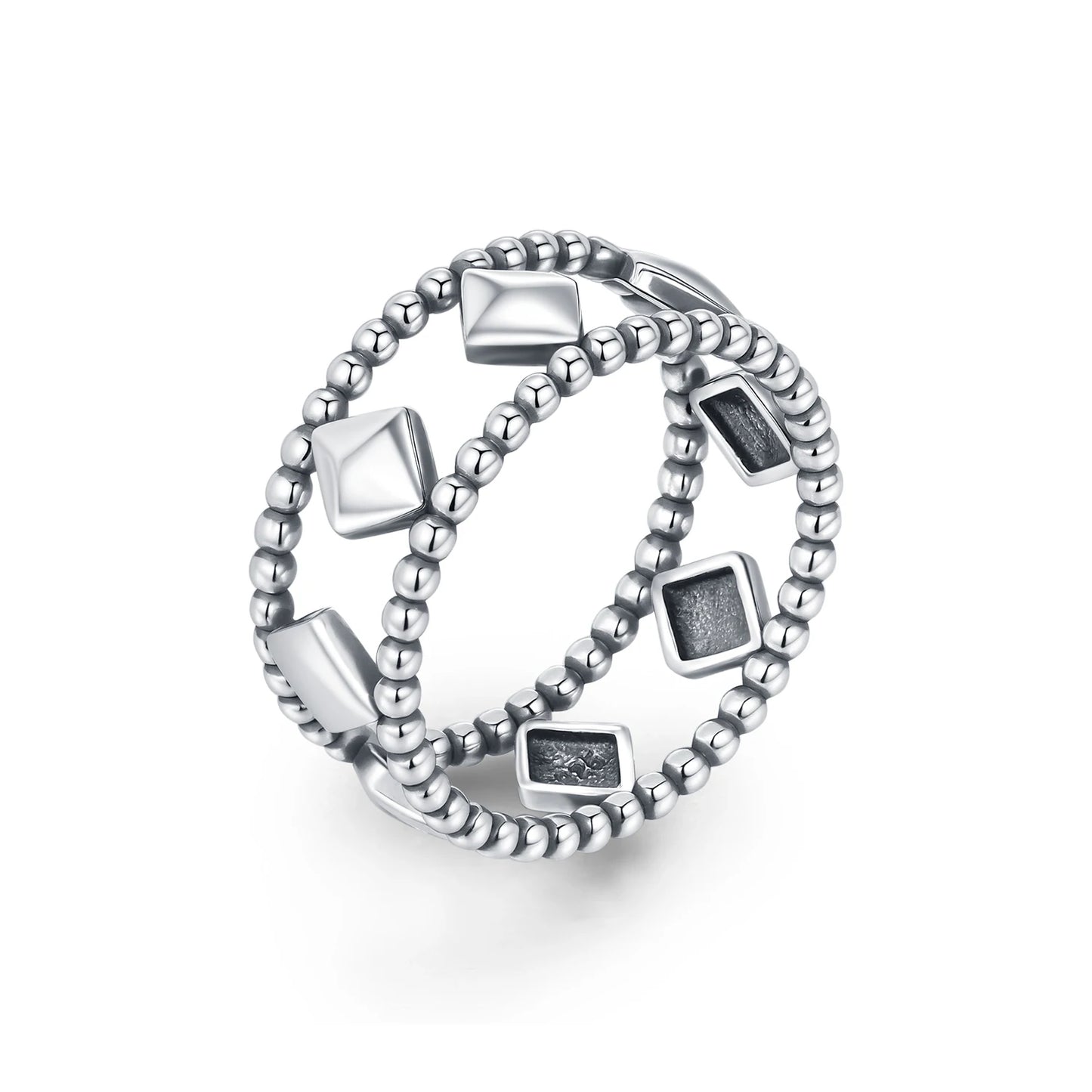 MODIAN 925 Sterling Silver Stars Vintage Design Geometric lozenge Beaded Stackable Finger Rings For Women Daily Fine Jewelry