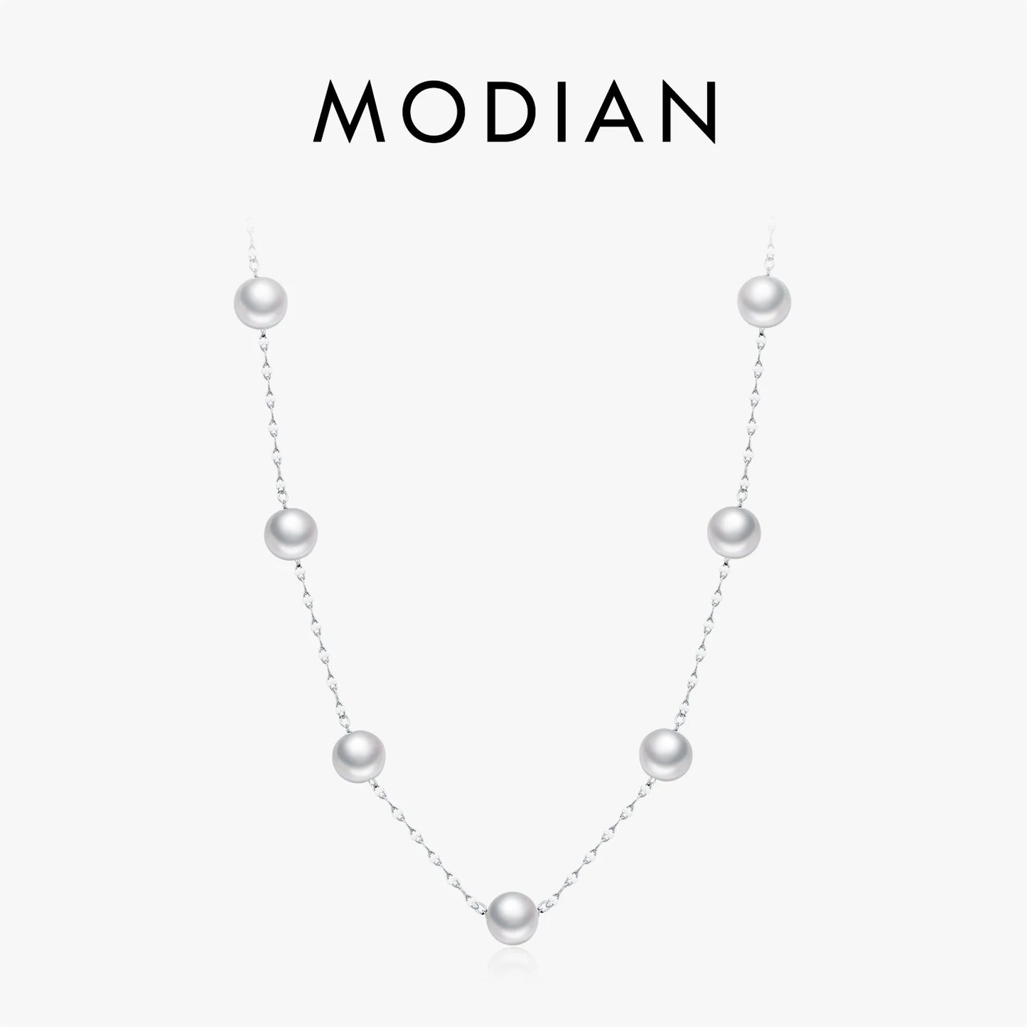 MODIAN 925 Sterling Silver Elegant Y Shape Pendant Necklace Sweet Crystal Pearls Charm Necklaces For Women Party Fine Jewelry