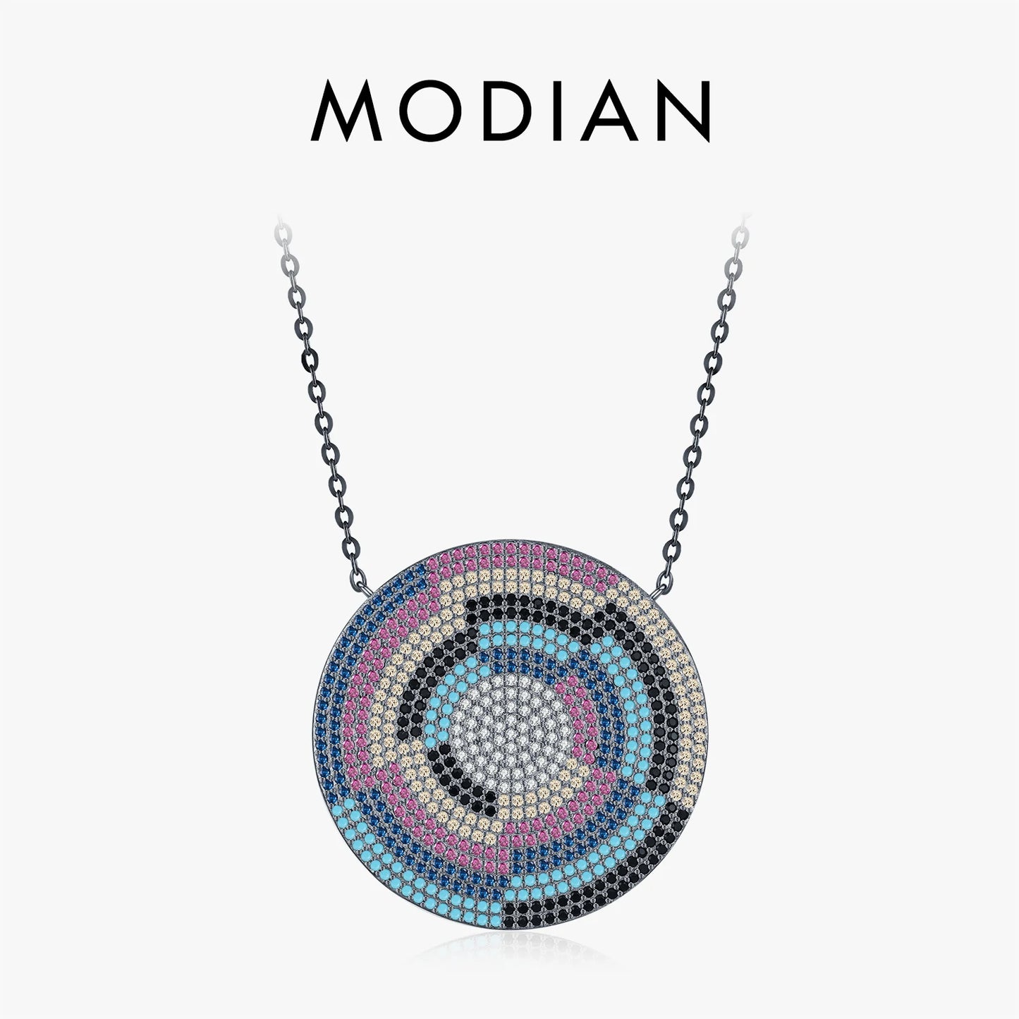 MODIAN 925 Sterling Silver Mosaic Style Colorful Zirconia Big Pendant Necklace Fashion Stackable Jewelry For Women Gifts