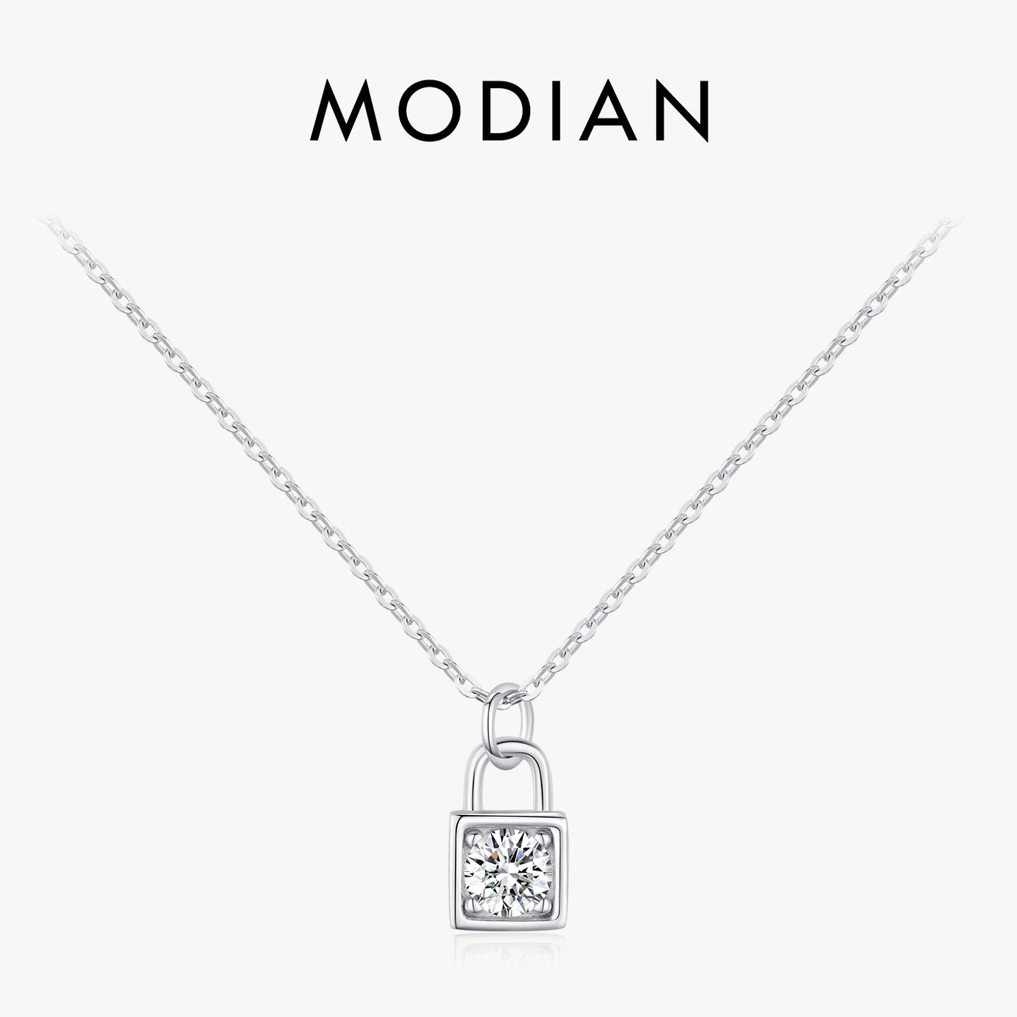 MODIAN 0.5 Carat D Color Moissanite Lock Pendant Necklace For Women 925 Sterling Silver Party Stackable Fine Jewelry With Boxes