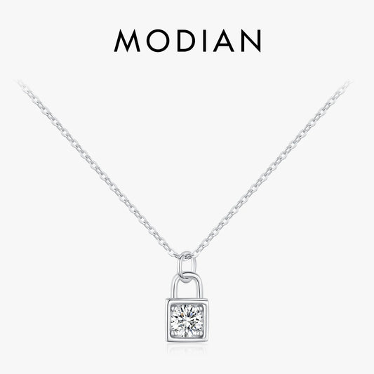 MODIAN 0.5 Carat D Color Moissanite Lock Pendant Necklace For Women 925 Sterling Silver Party Stackable Fine Jewelry With Boxes