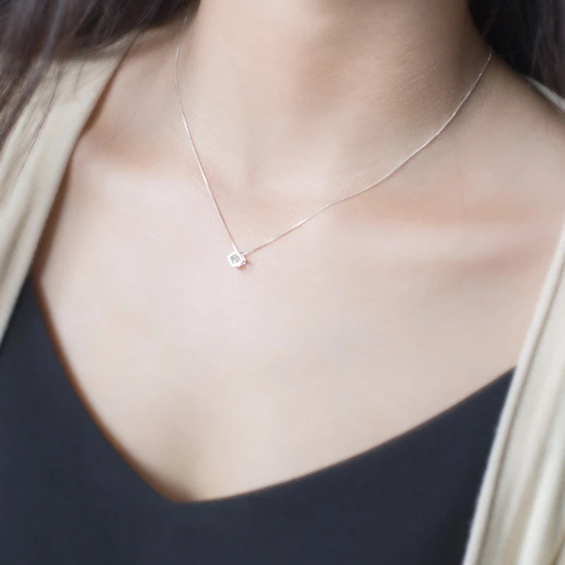 Collar Modian con colgante de circonita cúbica transparente y cuadrada de plata esterlina 925 auténtica para mujer, cadena de diseño, joyería de boda