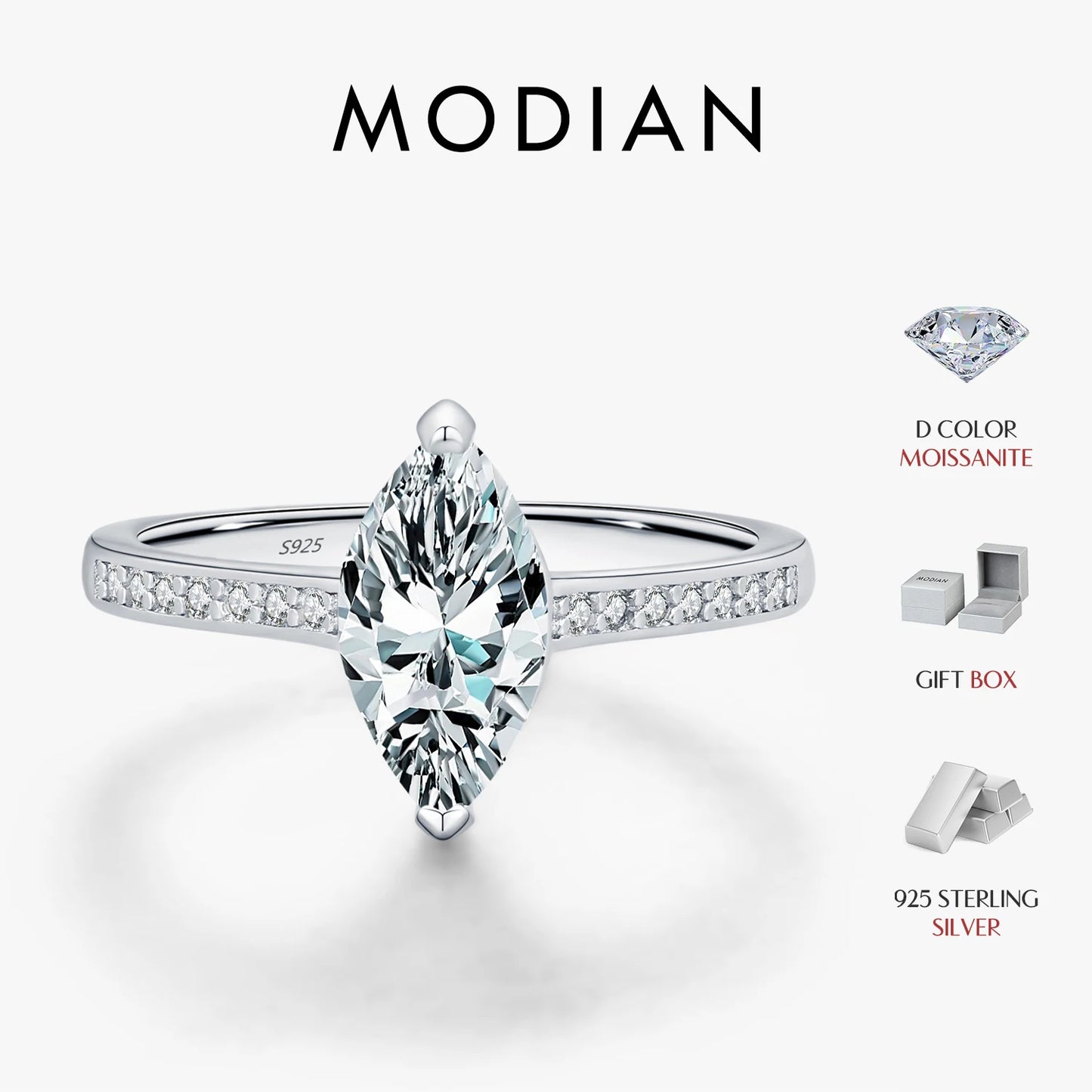MODIAN Marquise Cut D Color Moissanite Finger Rings 925 Sterling Silver Exquisite Wedding Engagement Ring For Women Fine Jewelry