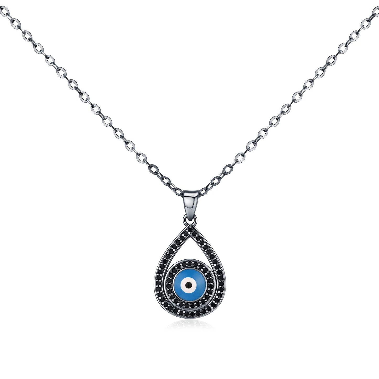 MODIAN 925 Sterling Silver Black Zirconia Necklace Lovely Water Drop Enamel Eyes Pendant Necklace For Women Fine Jewelry