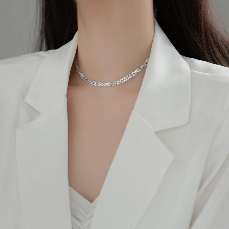 Modian Fashion 925 Sterling Silver Simple 0.45 CM Thickness Chain Choker Necklace for Women Men Adjsutable Necklace Fine Jewelry