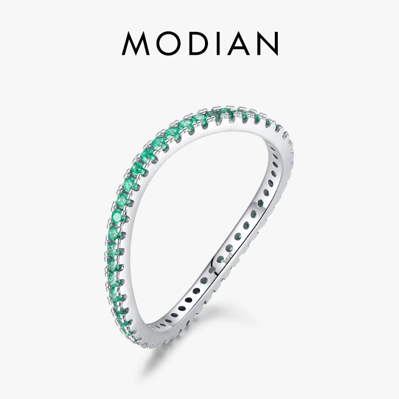 Anillo de eternidad MODIAN de plata de ley 925 con circonitas cúbicas multicolores y diamantes simulados para mujer, joyería de boda con ondas irregulares a la moda