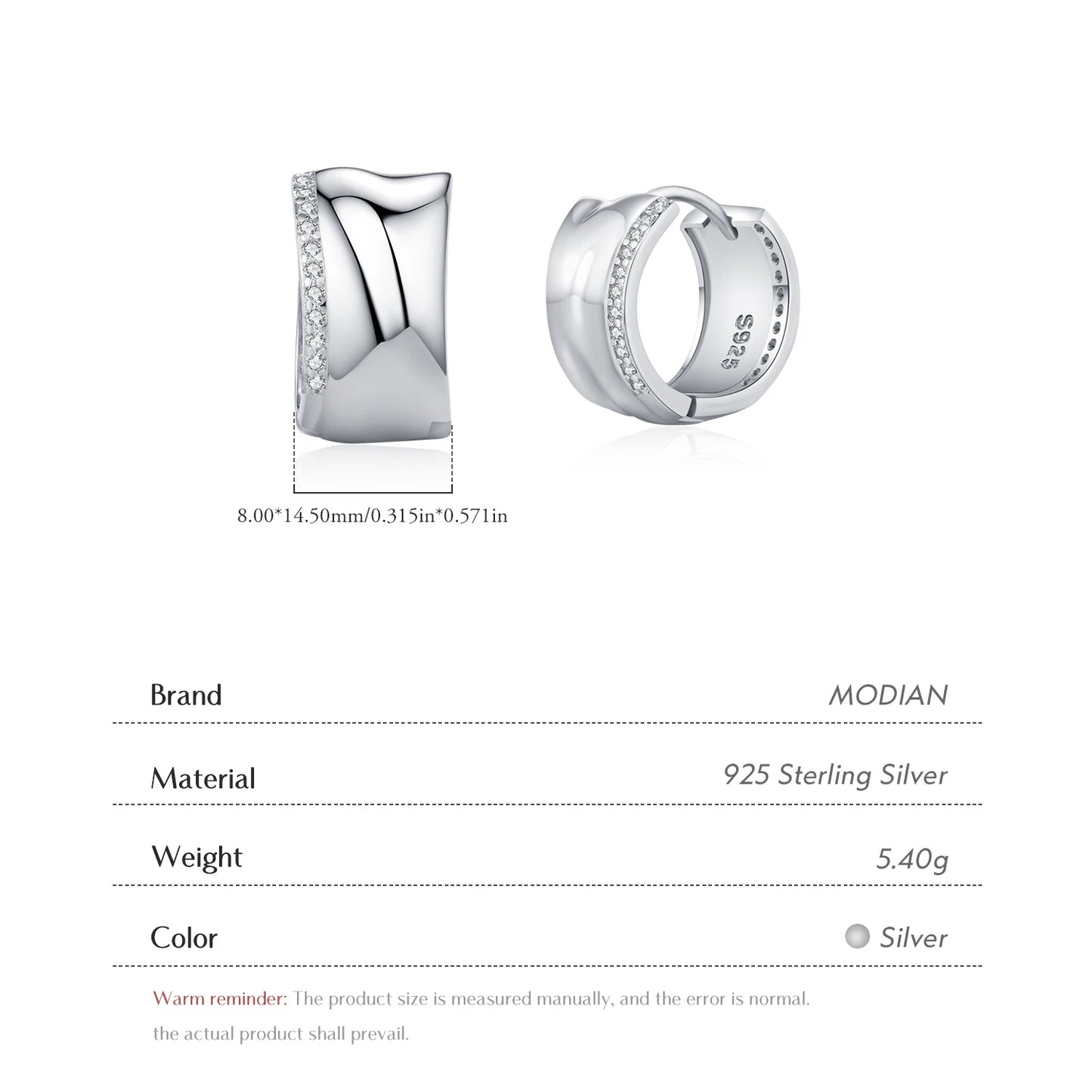 MODIAN 925 Sterling Silver Fashion Minimalist CZ Hoop Earrings Irregular Liquid Metal Design Buckle Earrings For Women Jewelry
