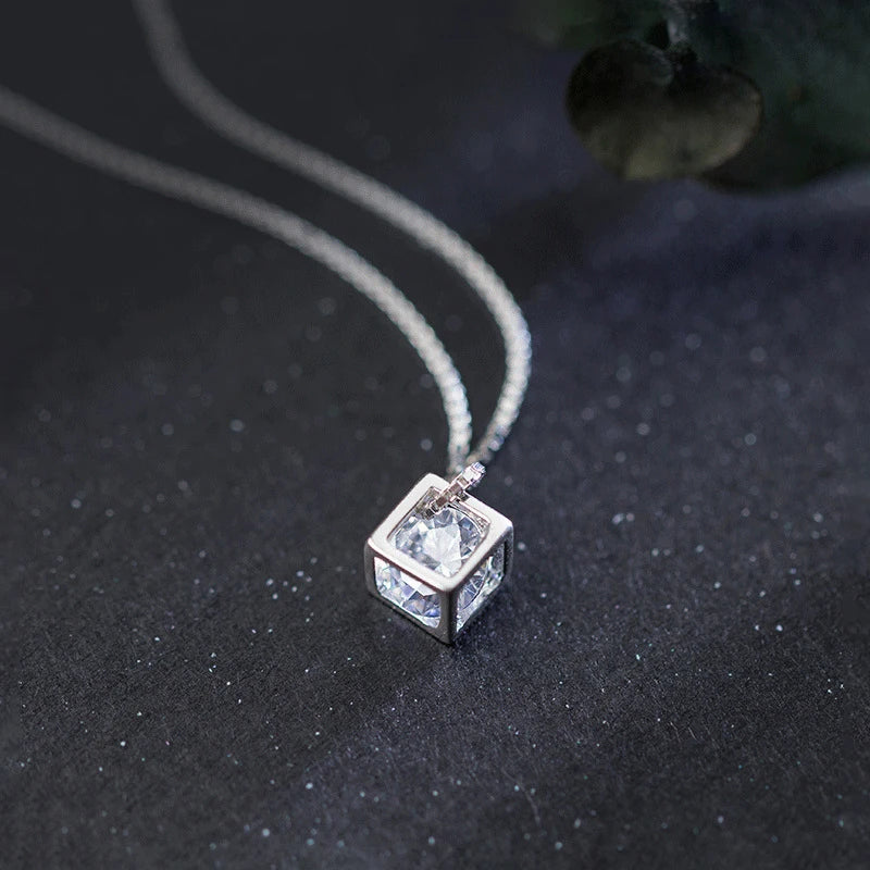 Collar Modian con colgante de circonita cúbica transparente y cuadrada de plata esterlina 925 auténtica para mujer, cadena de diseño, joyería de boda