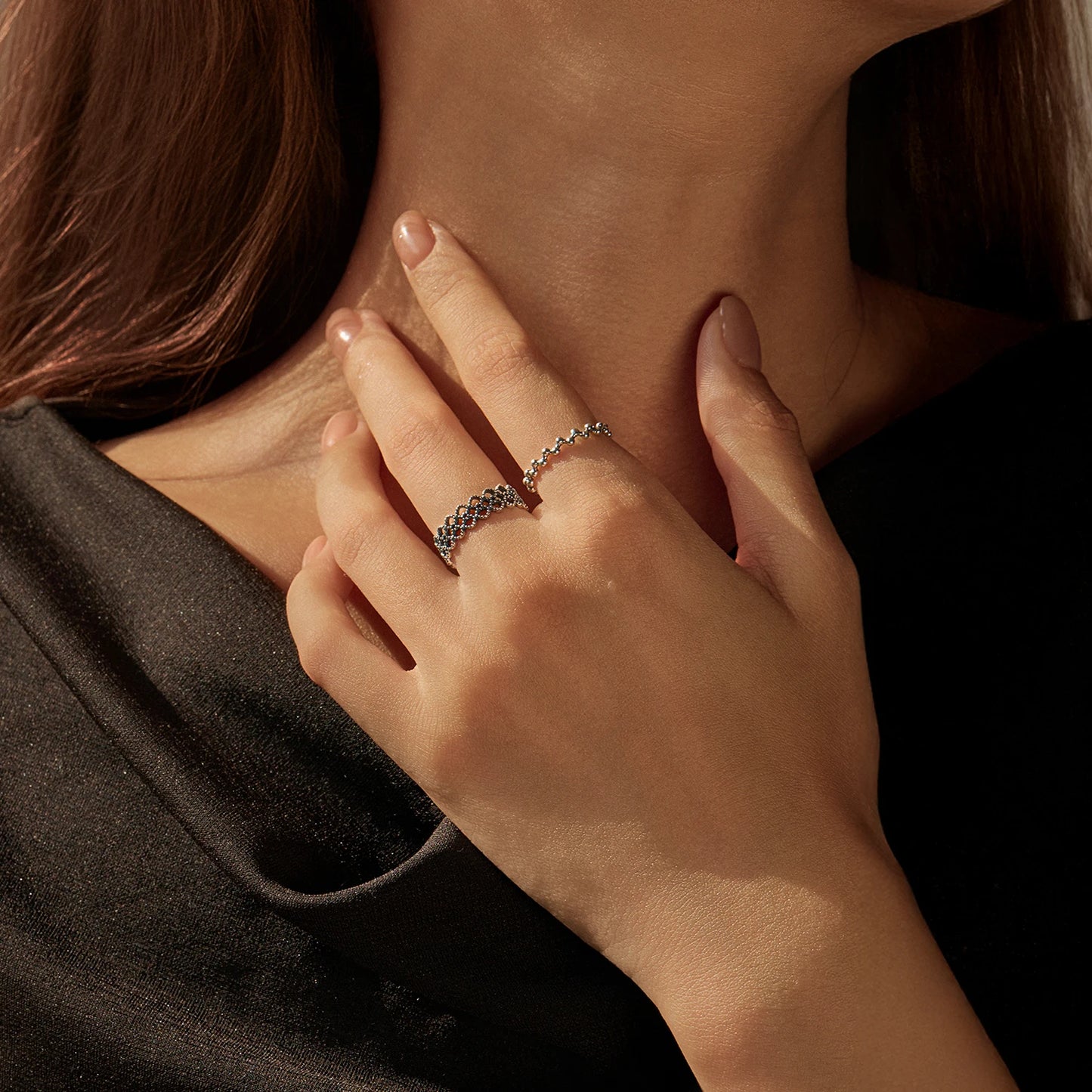 MODIAN 925 Sterling Silver Retro Exquisite Hollow Heart Lace Patten Finger Rings For Women Fine Jewelry Accessories