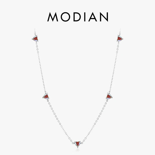 Gargantilla corta Modian de plata de ley 925 auténtica con circonitas de colores y dije de corazones para mujer, joyería fina para bodas.