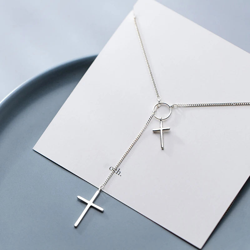 Modian Sterling Sliver 925 Fashion Simple Big Samll Cross Geometric Round Chain Pendant Necklace for Women Fine Jewlry Girl Gift